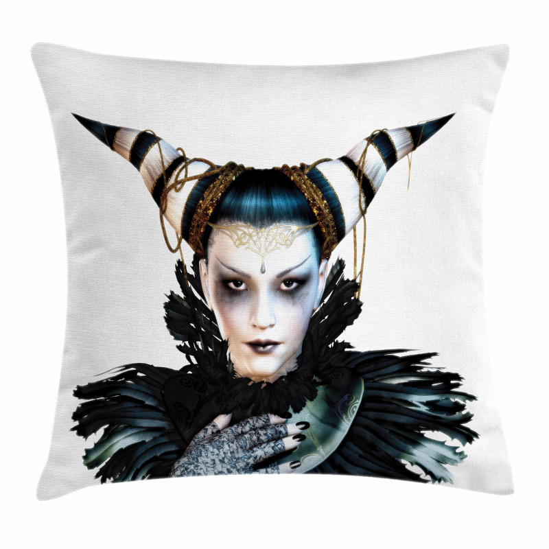 Gothic Lady Hair Horns Pillow Cover