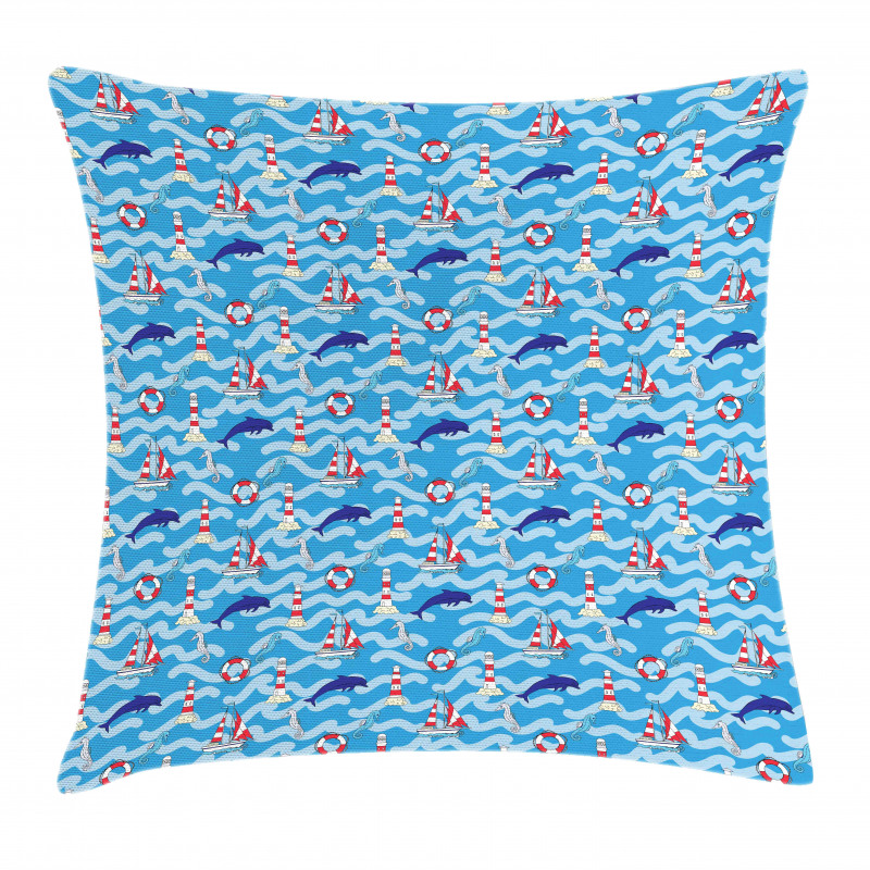 Wavy Lines Dolphins Pillow Cover