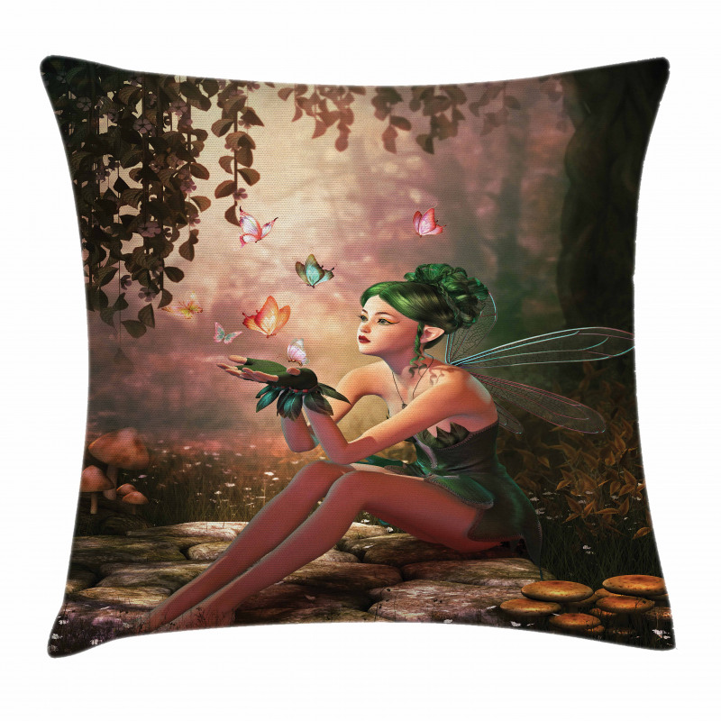 Girl Wings Butterflies Pillow Cover