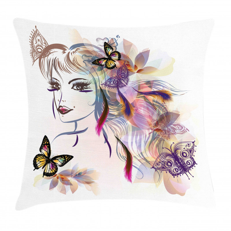 Butterflies with Girl Pillow Cover