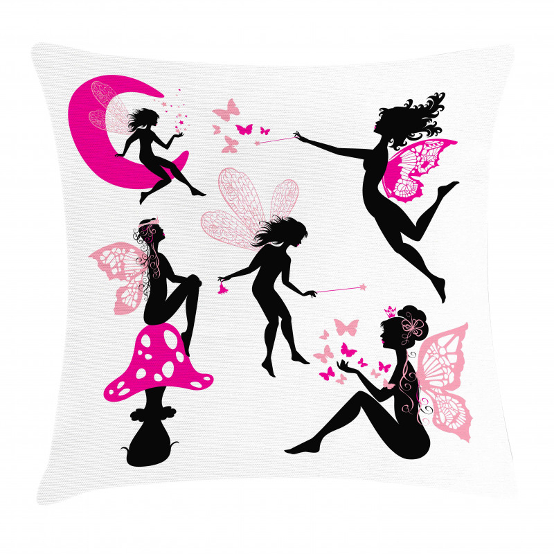 Silhouette of Winged Girl Pillow Cover