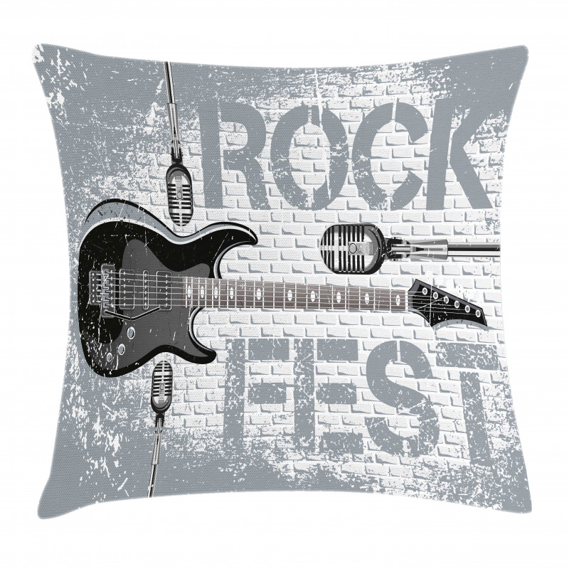 Guitar on Brick Wall Pillow Cover