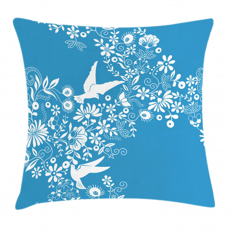Flowers Flying Doves Asian Pillow Cover