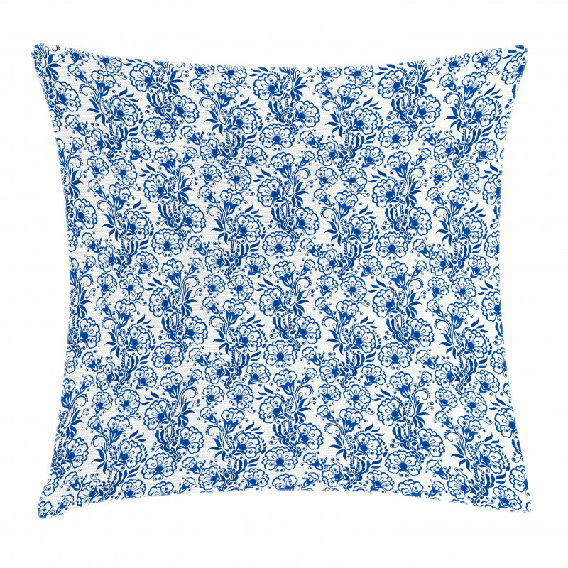 Russian Gzhel Style Flora Pillow Cover