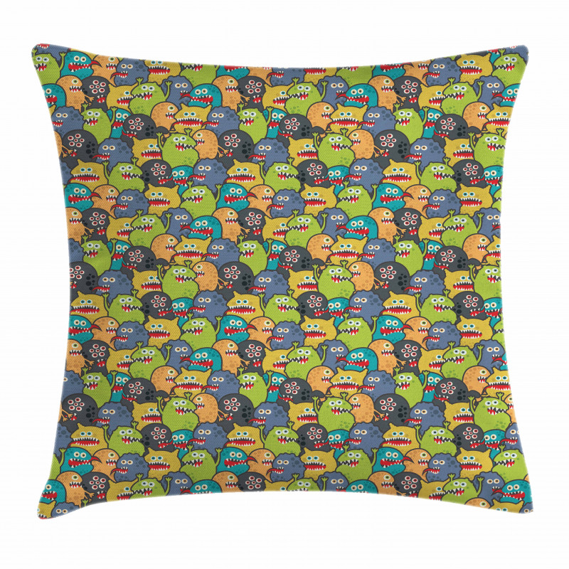 Colorful Monster Crowd Pillow Cover