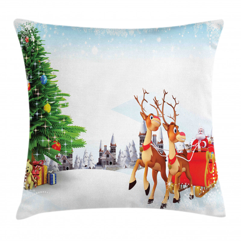 Snowy Village Sleigh Tree Pillow Cover