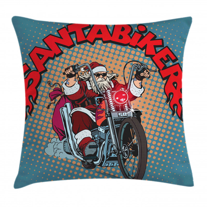 Pop Art Retro Biker Santa Pillow Cover
