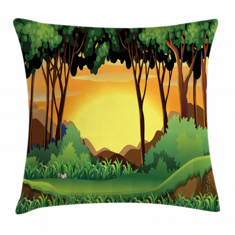 Cartoon Sunset Hills Pillow Cover
