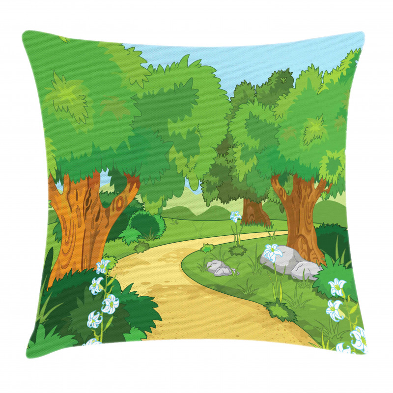 Pathway Flowers Trees Pillow Cover