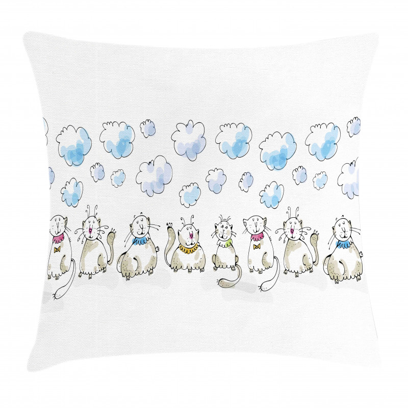 Cats Sitting with Collars Pillow Cover