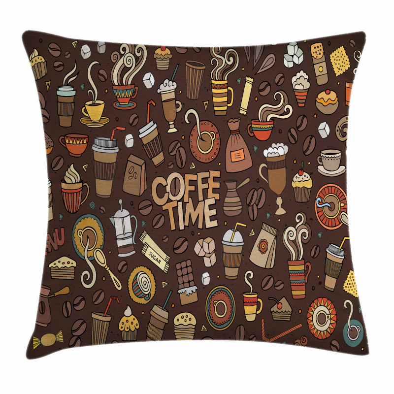 Hand Drawn Doodle Coffee Pillow Cover