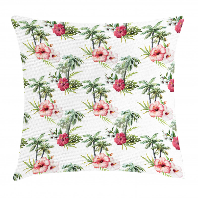 Palm Trees Hibiscus Pillow Cover