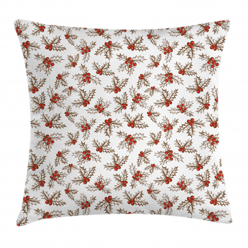 Holly Berries Leaves Pillow Cover