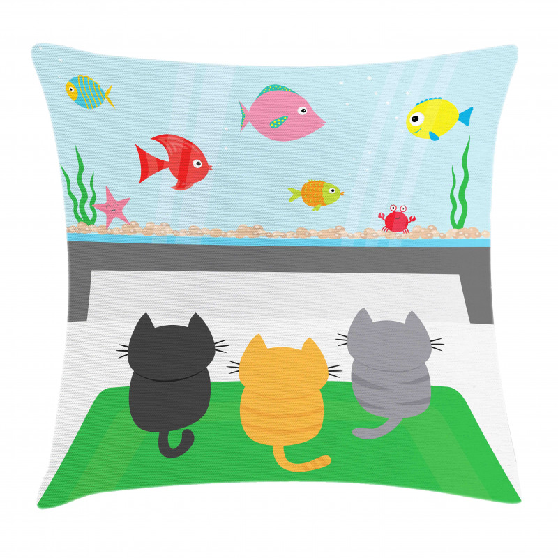 Cats Looking at Fishtank Pillow Cover