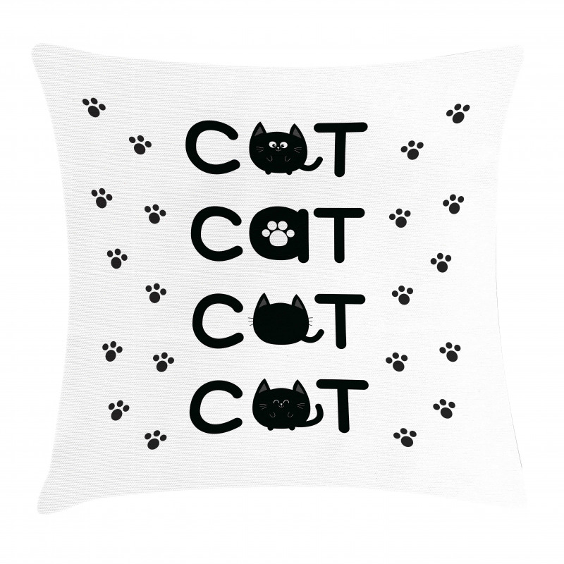 Cat Text with Paw Prints Pillow Cover