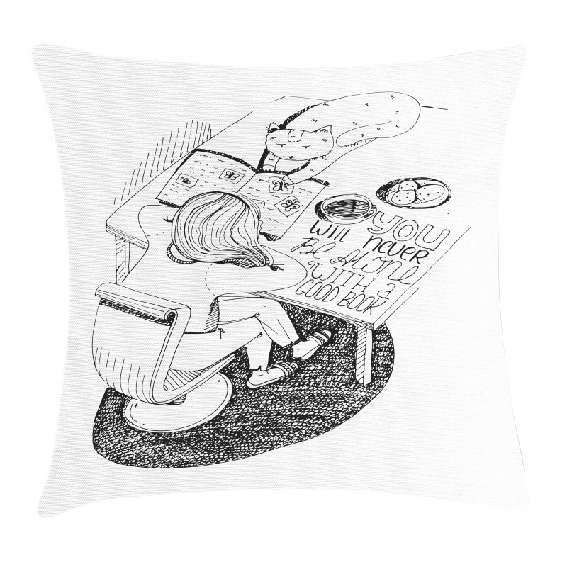Girl and Cat Read on Desk Pillow Cover