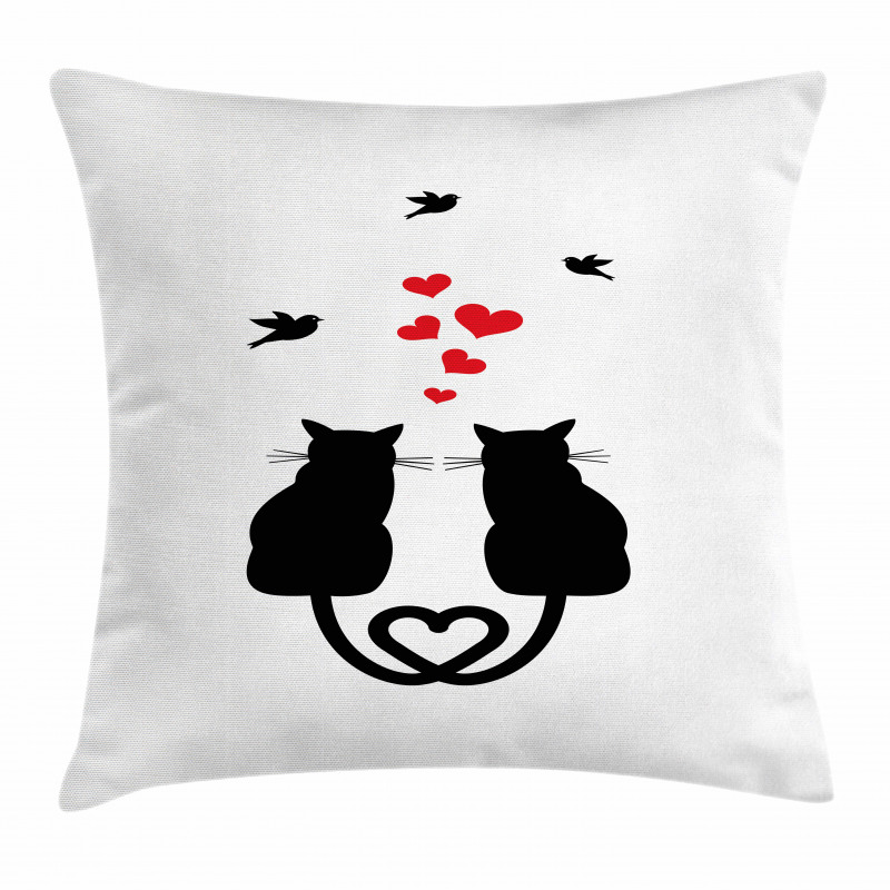 Cats in Love Heart Tail Pillow Cover