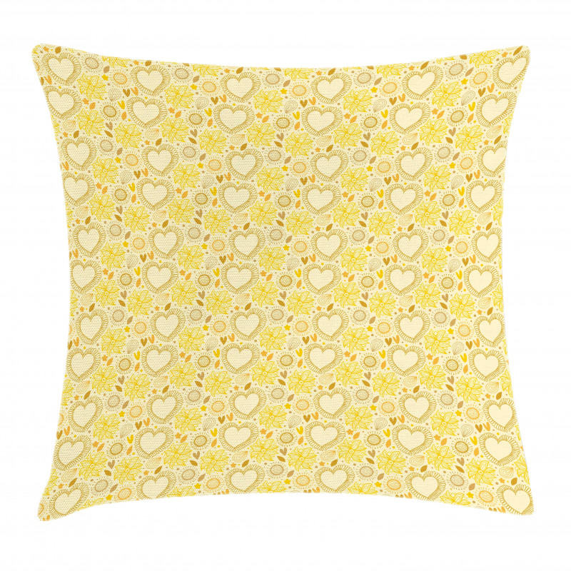 Doodle Hearts Flowers Pillow Cover