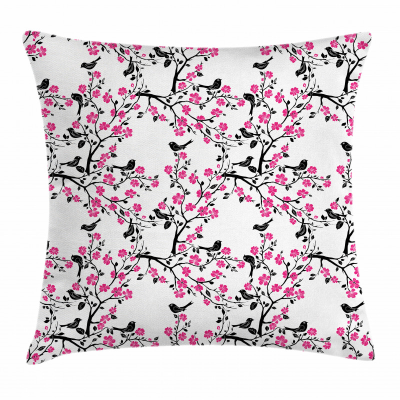 Sakura Tree Bird Pillow Cover