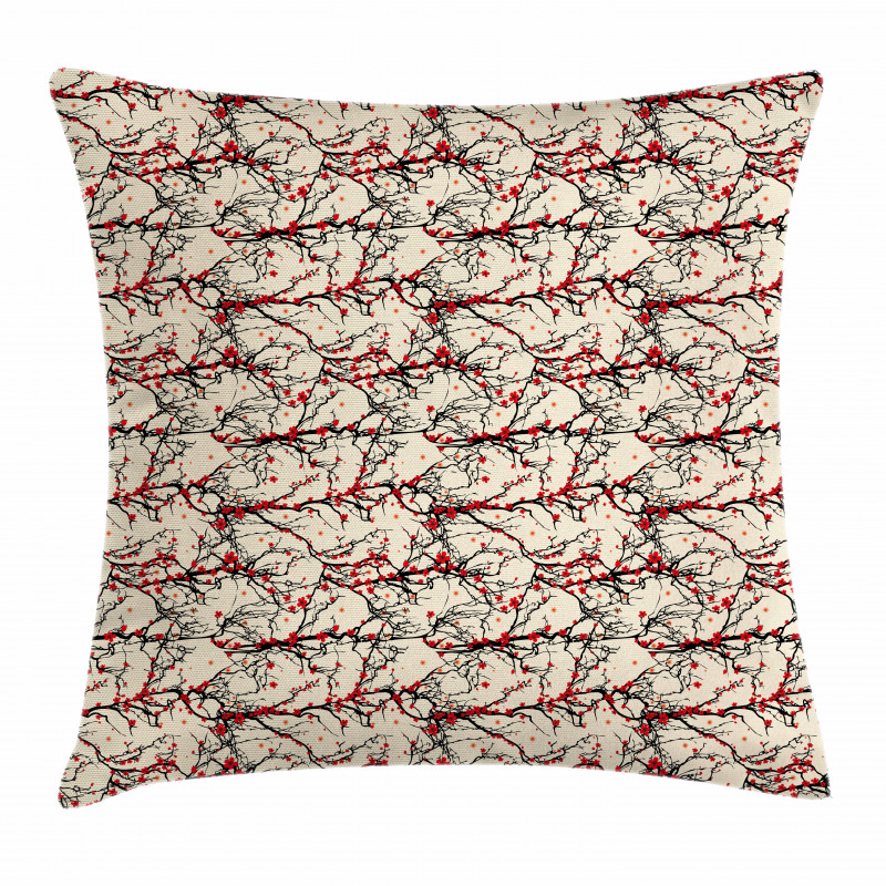 Red Flowers Tree Pillow Cover