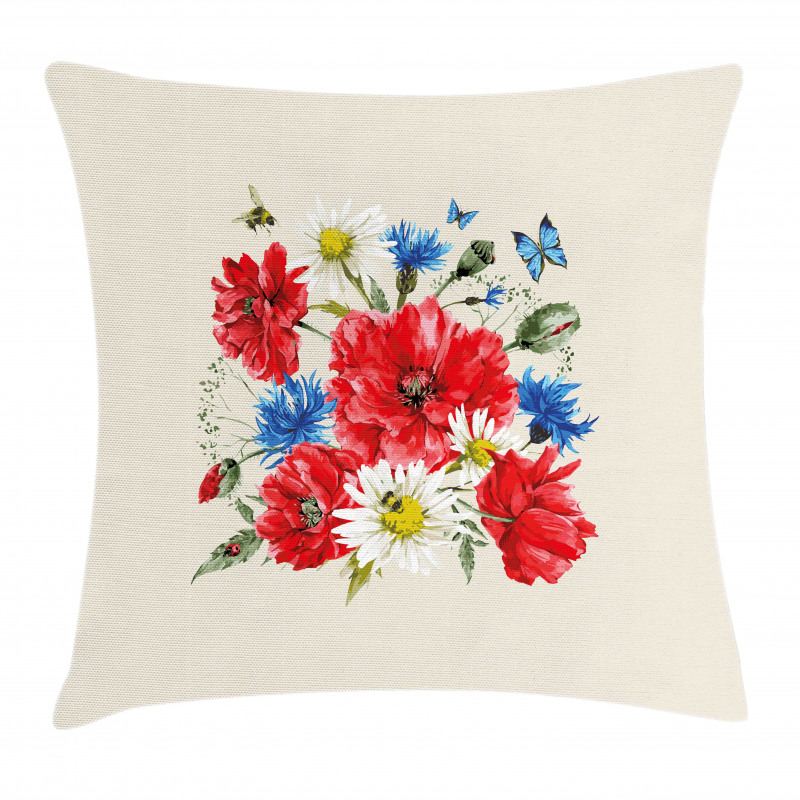 Vintage Poppies Daisy Pillow Cover