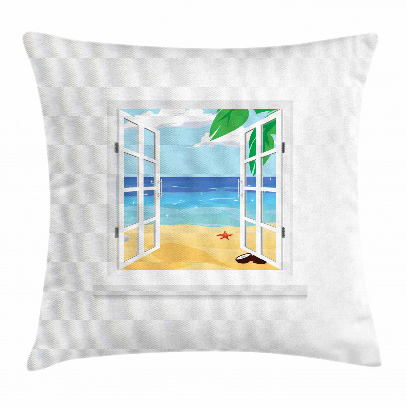 Window View Ocean Leaves Pillow Cover