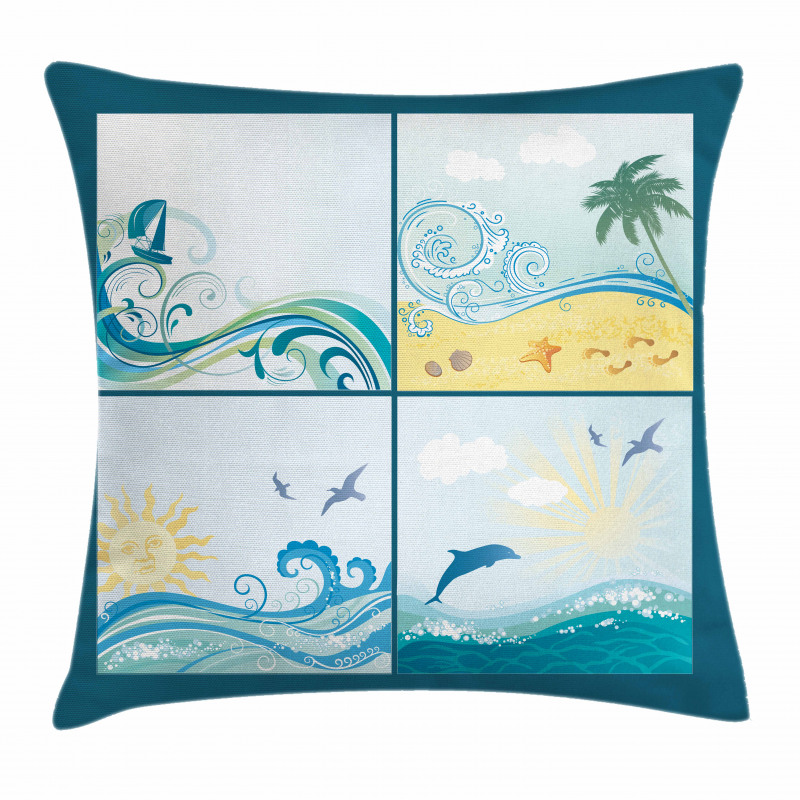 Maritime Themed Waves Pillow Cover