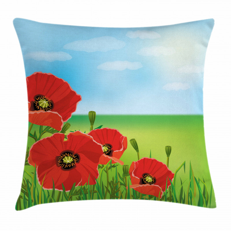 Sunny Day Red Blossoms Pillow Cover