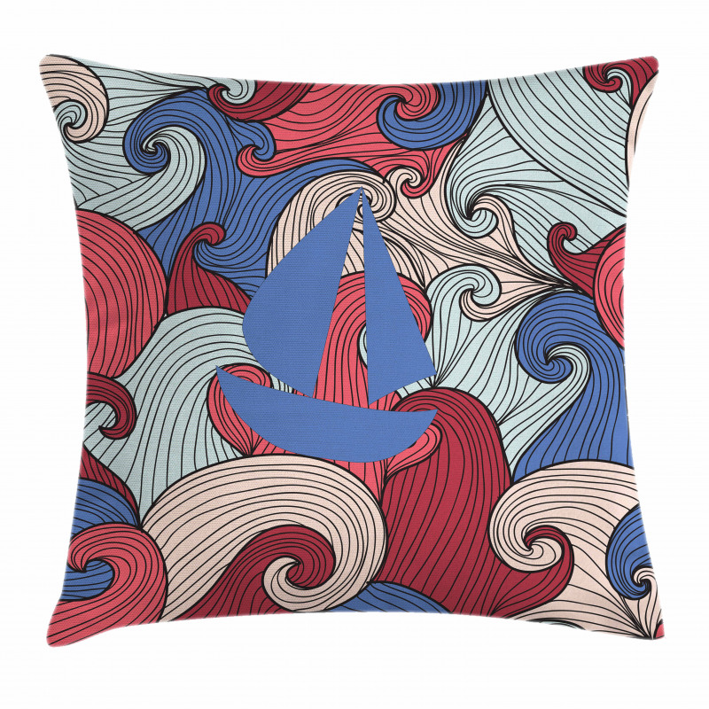 Blue Boat Silhouette Pillow Cover