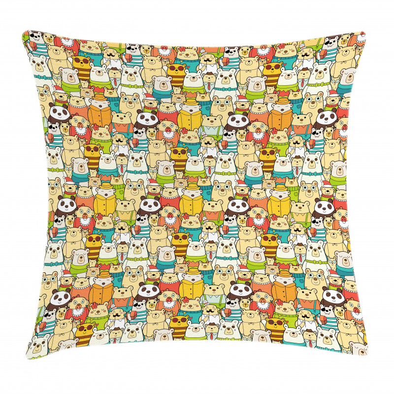 Teddy Bears Doodle Comic Pillow Cover