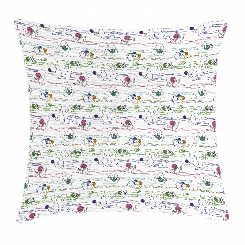 Cats with Yarn Balls Pillow Cover