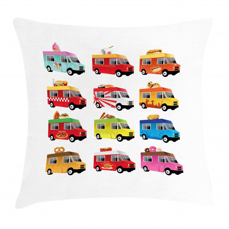 Colorful Food Trucks Pillow Cover