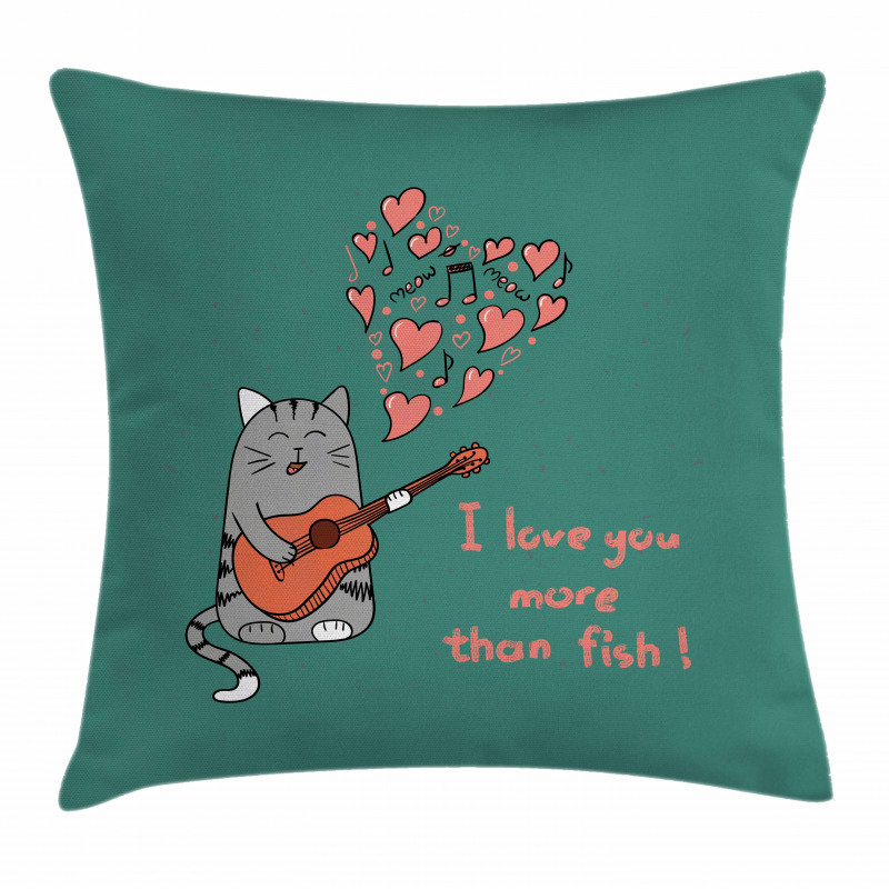 Cartoon Cat Sings Pillow Cover