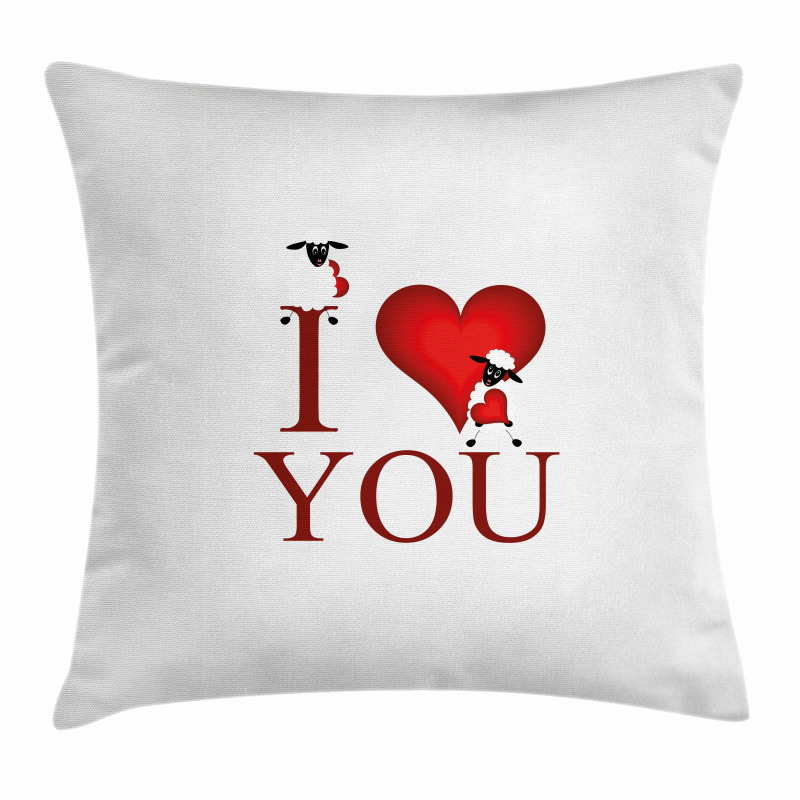 Sheep and Red Heart Pillow Cover