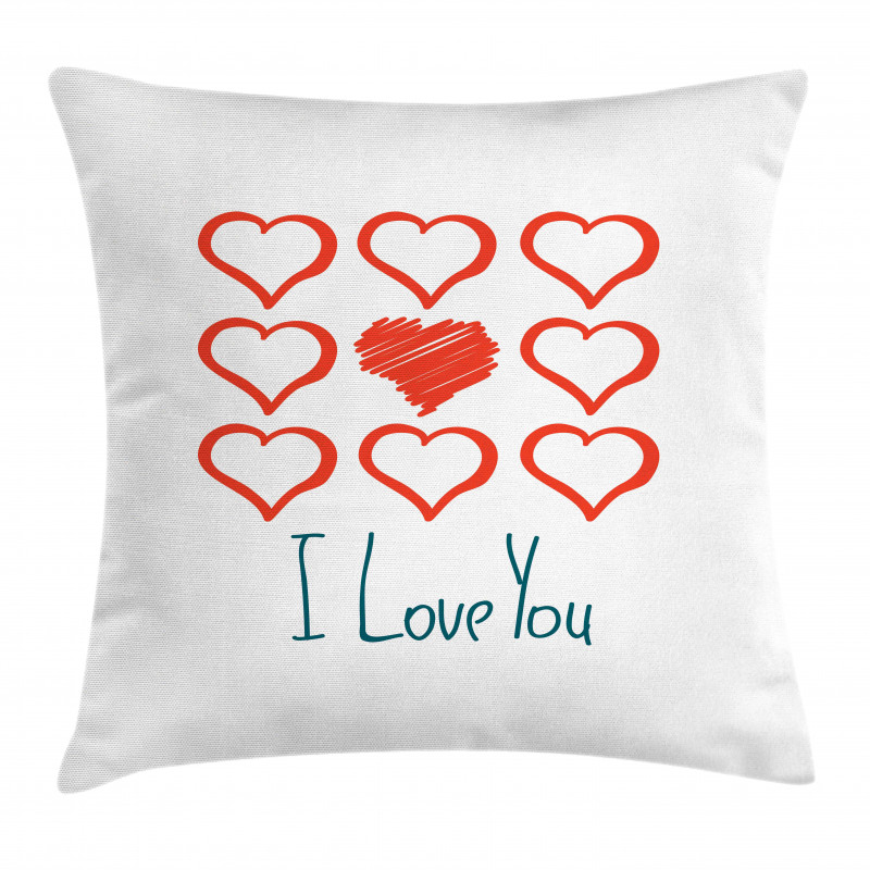 Scribble Red Hearts Pillow Cover