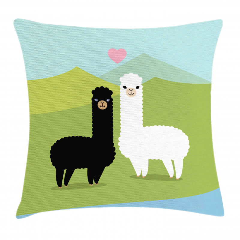 Animals in Love on Hill Pillow Cover