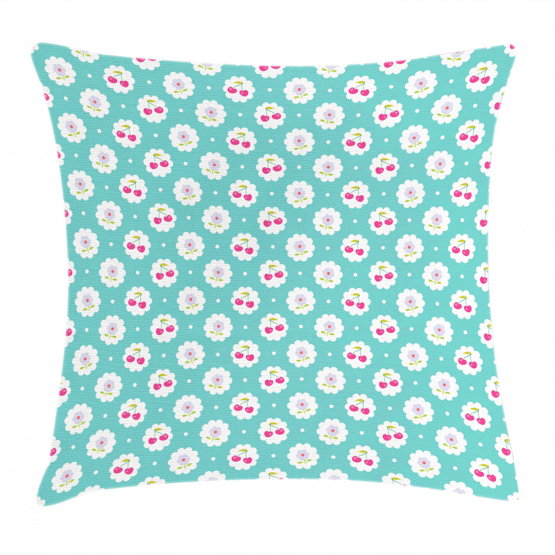 Cherry and Flowers Pillow Cover