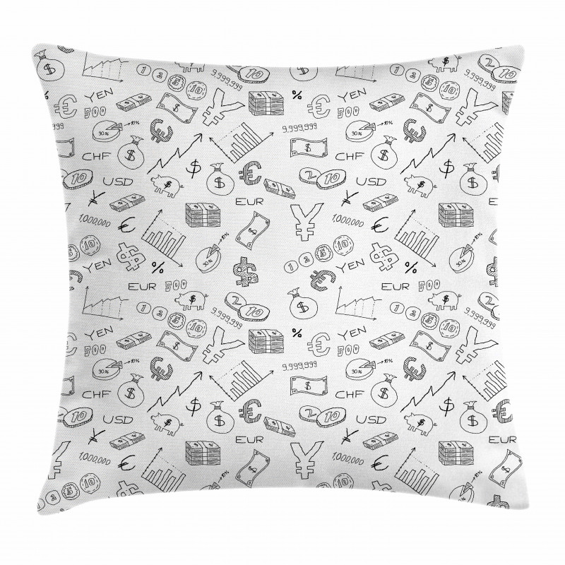 Monochrome Dollar Doodle Pillow Cover