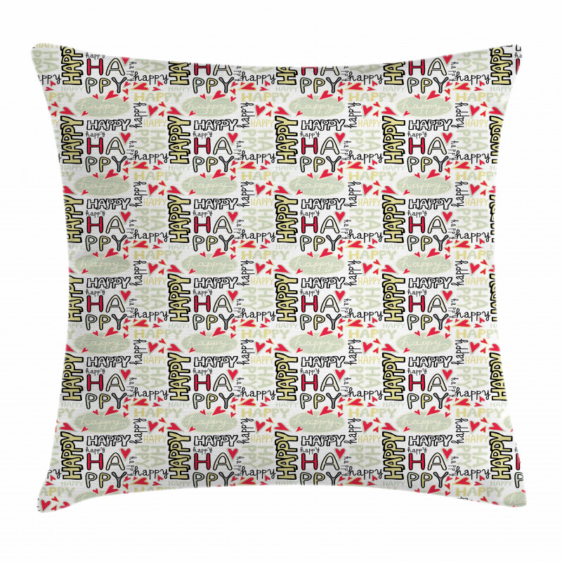 Happy Words with Hearts Pillow Cover
