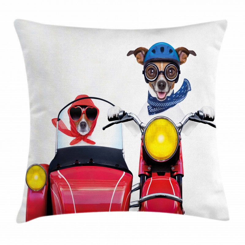 Funny Canine on Bike Pillow Cover