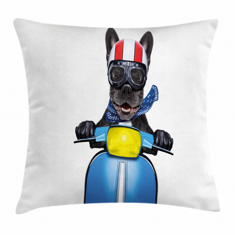Bulldog on a Scooter Pillow Cover