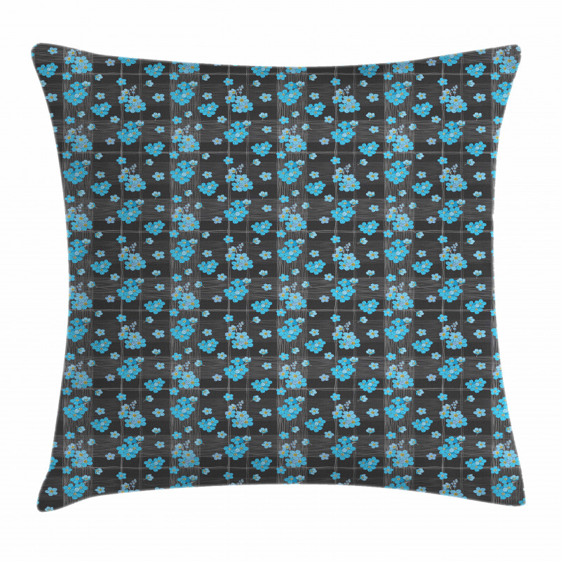 Blue Blossoms on Grid Pillow Cover
