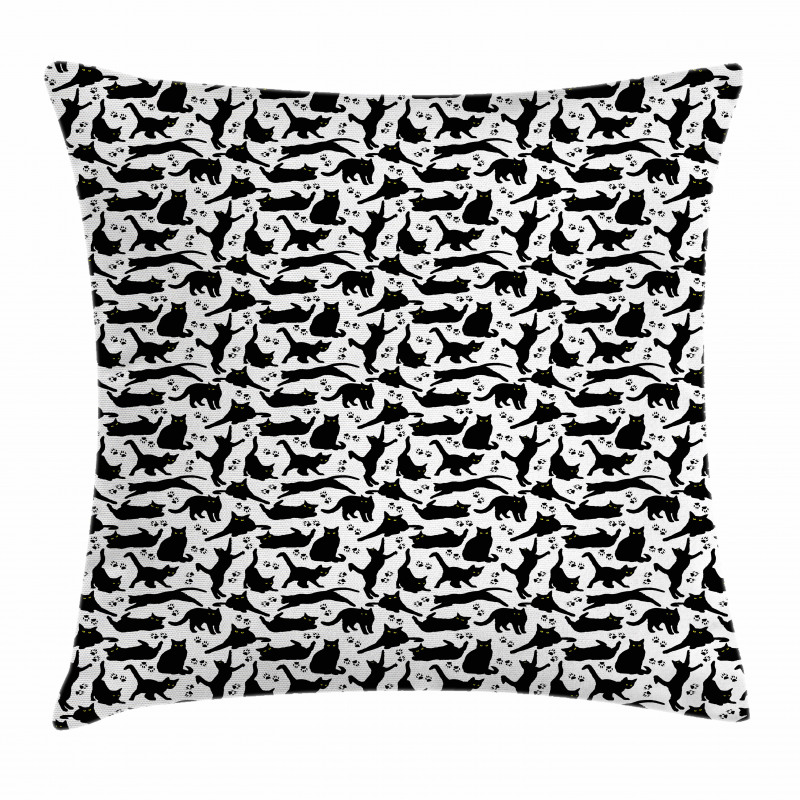 Black Cats Different Poses Pillow Cover