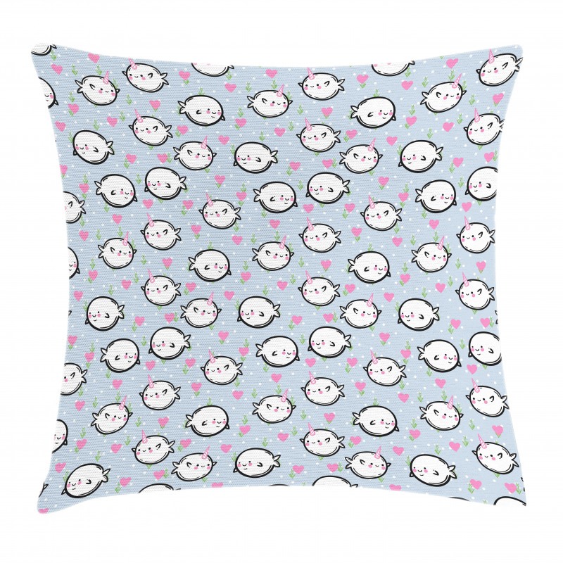Cartoon Whales Hearts Pillow Cover