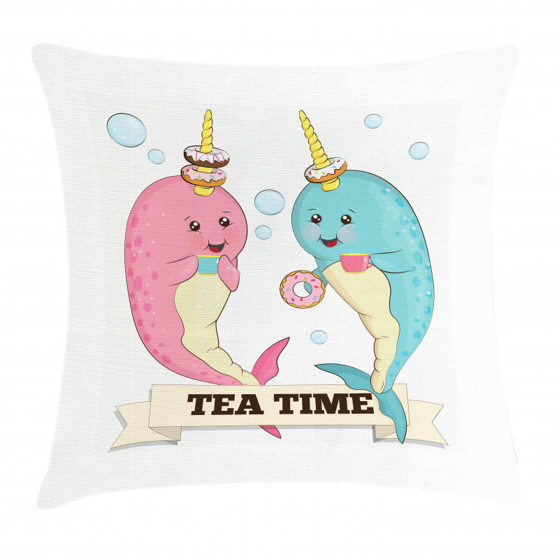 Tea Drinking Whales Pillow Cover