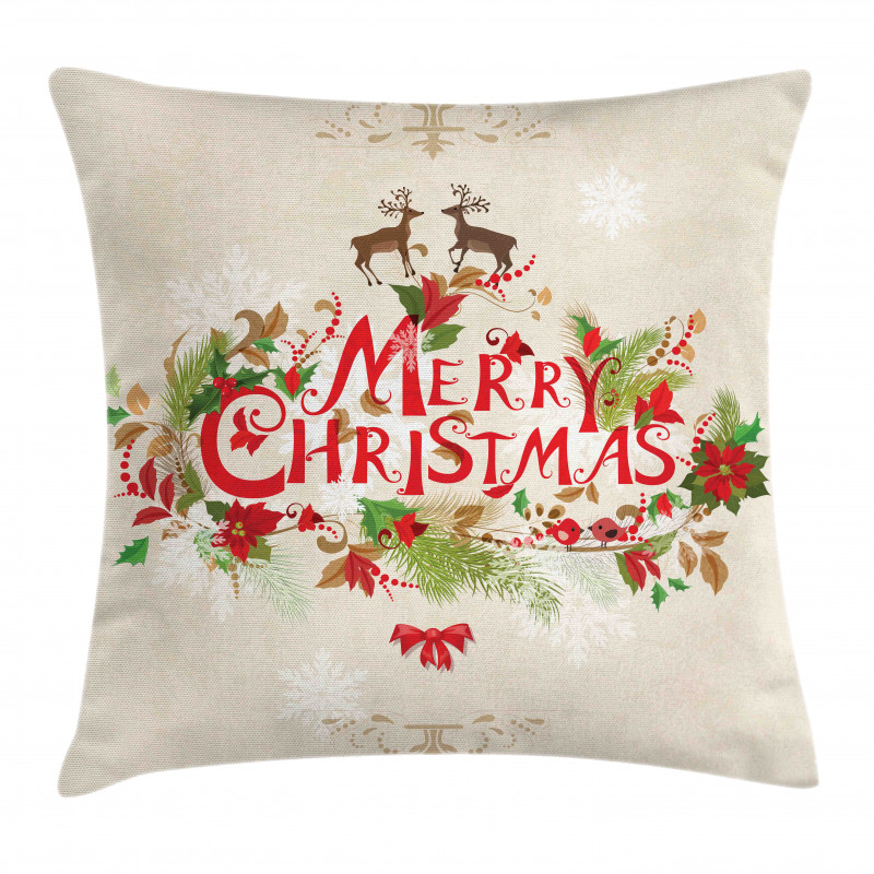 Floral Merry Xmas Pillow Cover