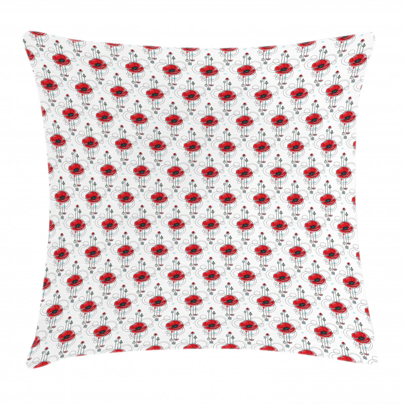 Red Poppy Geometrical Pillow Cover