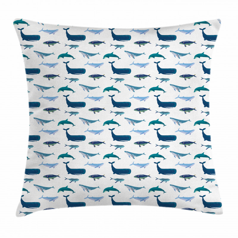 Swimming Marine Animals Pillow Cover