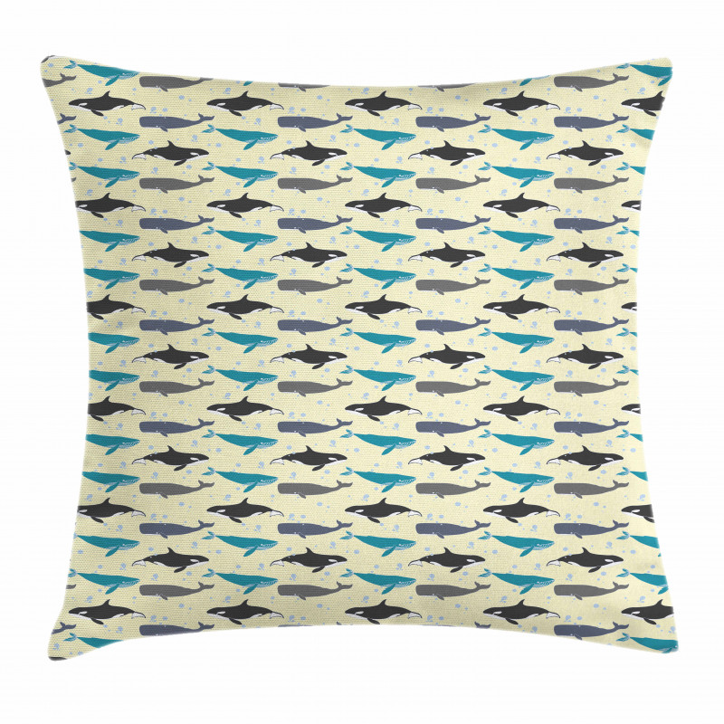 Swimming Mammals Yellow Pillow Cover