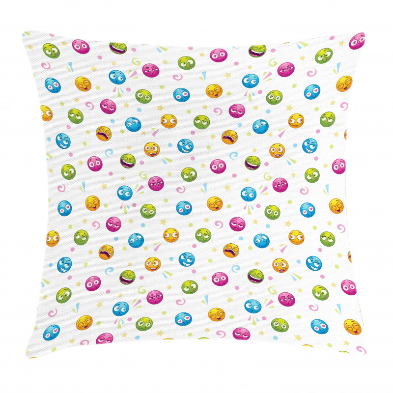 Colorful Round Fun Faces Pillow Cover